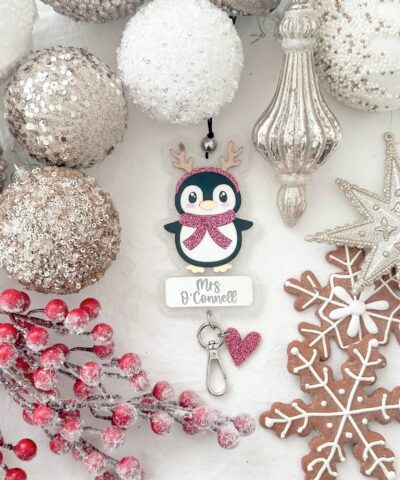 Topper the Christmas Penguin Lanyard | Pink