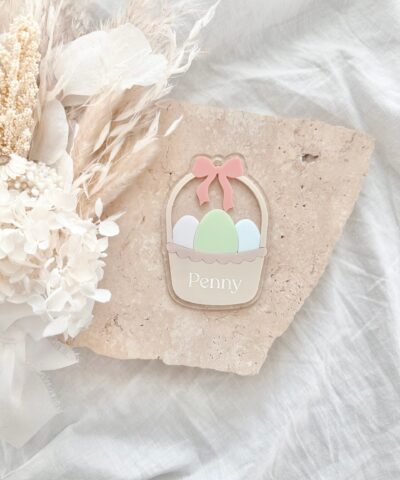 Personalised Easter Basket Tag | Bow Basket & Eggs
