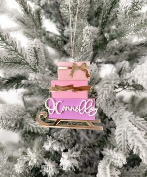 Personalised Santa Sleigh Ornament | Pink